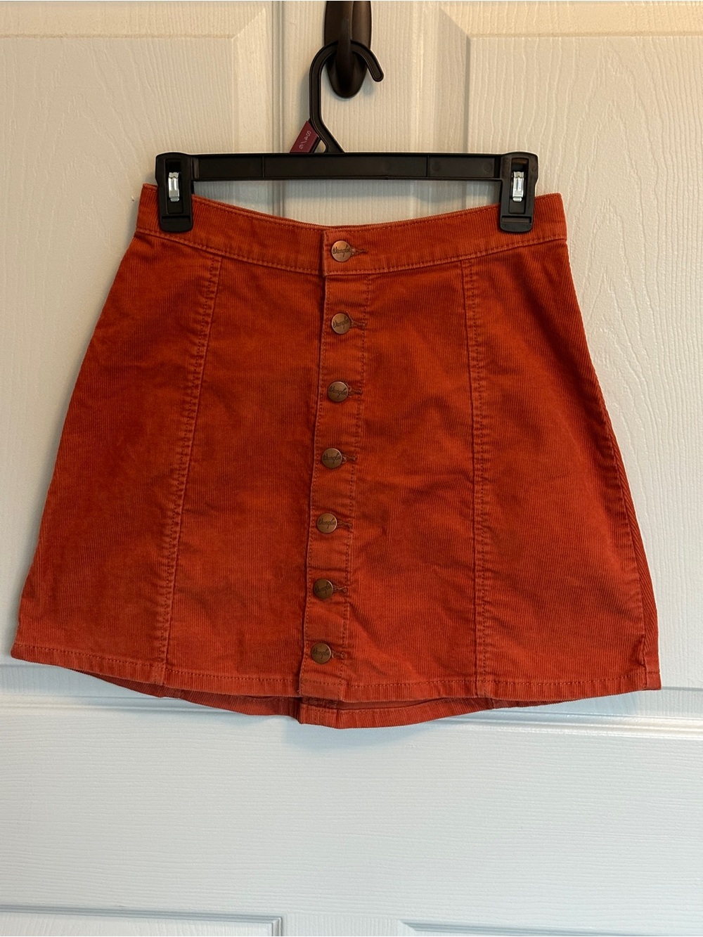 Wrangler Button-Front Corduroy Mini Skirt in Rust